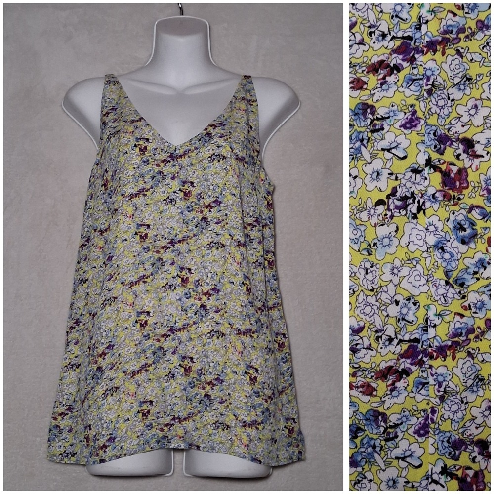 Cabi Scatter Floral Print  V Neck Cami Tank Top Womens Size XS Electric Lime